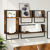 4 Piece Wall Shelf Set with Bars Smoked Oak Engineered Wood 836310