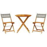 Bistro Set Grey Solid acacia wood, PE rattan Compact Collapsible 3281839