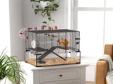 Gerbil Cage Dwarf Hamster Cage, with Deep Glass Bottom, Tunnels, Hut, Exercise Wheel, 60 x 40 x 57cm T3398P350094