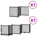 Dog Gate with Door Foldable 9 Panels Black 450 cm Poplar Wood 3155709