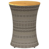 ZNTS Garden Side Table Drum Shape Grey Poly Rattan and Solid Wood 368297