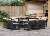 9 Piece Garden Dining Set with Cushions Black Poly Rattan 3210834