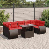 8 Piece Garden Sofa Set with Cushions Brown Poly Rattan Acacia 3326605