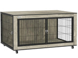 Dog Crate Furniture with Wheels, Double Doors, for Medium Dogs, Grey T3398P349646