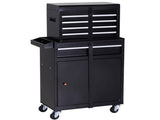 Tool Chest 2 in 1 Metal Tool Cabinet Storage Box with 5 Drawers Pegboard Wheels 60x28x104.5cm Black T3398P344507