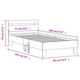 Bed Frame without Mattress with Headboard Brown Oak 75x190 cm Small Single 838574