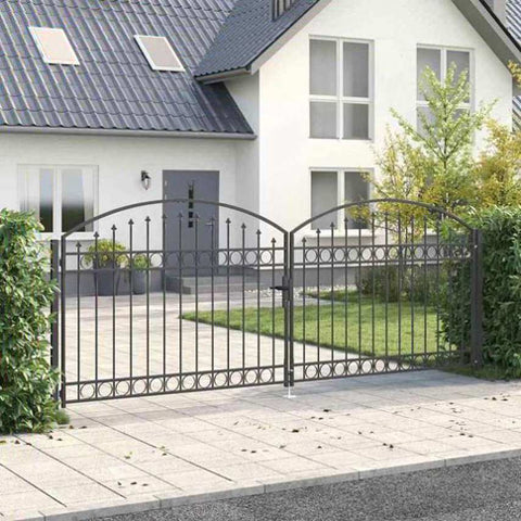 Fence gate with Lock Grey 400 x 150 cm Steel 42008943