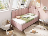 Upholstered Daybed with Pull-Out Bed, Crown-shaped Trundle Bed, 3FT Single Sofa Bed 90 x 190 cm, N601P431271P