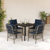 5 Piece Garden Dining Set with Cushions Grey Poly Rattan 3212188
