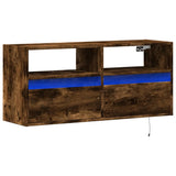 TV Wall Cabinet with LED Lights Smoked Oak 100x31x45 cm 852338
