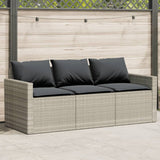 ZNTS Garden Sofa with Cushions 3-Seater Light Grey Poly Rattan 366346