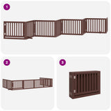 Dog Gate with Door Foldable 8 Panels Brown 640 cm Poplar Wood 3155690