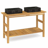 Bathroom Vanity Cabinet with Black Marble Sinks Solid Wood Teak 3096577
