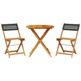 Bistro Set Black Solid Acacia wood, Poly Rattan Medium Foldable 3281838