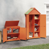 2 Piece Garden Tool Shed Set Brown Solid Wood Pine 172249
