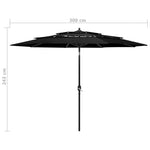 ZNTS 3-Tier Garden Parasol with Aluminium Pole Black 3 m 313874