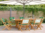 7 Piece Garden Dining Set Leaf Pattern Fabric and Solid Wood 3281716