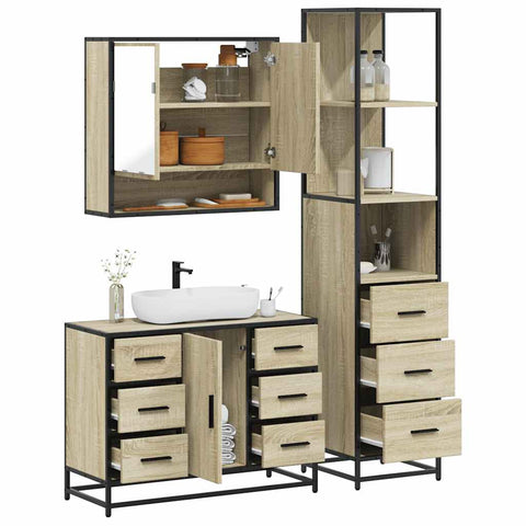 ZNTS 3 Piece Bathroom Furniture Set Sonoma Oak Engineered Wood 3301171