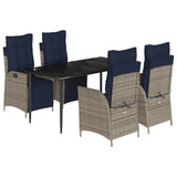 5 Piece Garden Dining Set with Cushions Grey Poly Rattan 3213479
