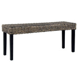 ZNTS Bench 110 cm Black Natural Kubu Rattan and Solid Mango Wood 285790