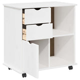 Rolling Cabinet White 63.5 x 39 x 65.5 cm Solid Pine Wood 42028381