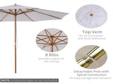 3 Garden Parasol, Pulley Operated Patio Umbrella, Wooden Table Market Umbrella with Rope Pulley T3398P315357