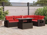 6 Piece Garden Sofa Set with Cushions Brown Poly Rattan Acacia 3326485