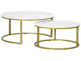 Coffee Table Set of 2, Round Nest of with Faux Marble Tabletop and Metal Frame, Modern Side T3398P343060