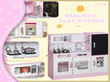 Pretend Play Kitchen, Kids Kitchen Playset w/ Toy Phone, Chalkboard, Microwave, Cooking Stove, Sink T3398P422353