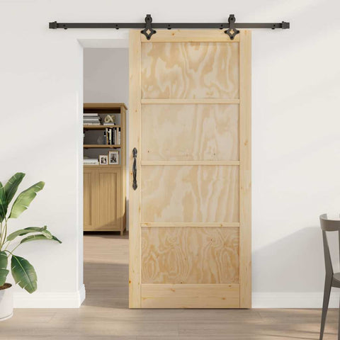 Sliding Door Manual Natural and black 93 x 211 cm 3333516