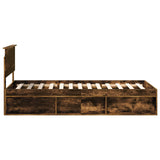 Bed Frame with Headboard Smoked Oak 90 x 190 cm Solid Pine Wood 3410658