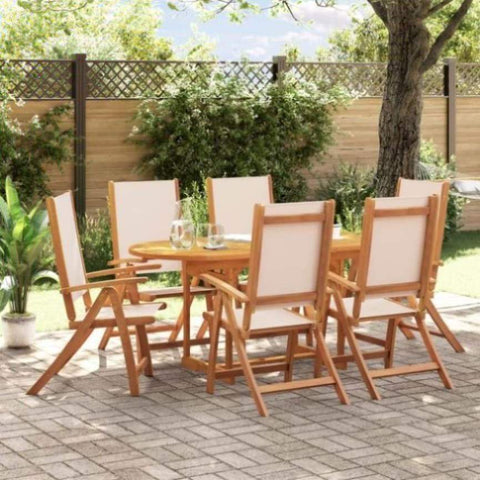 ZNTS 7 Piece Garden Dining Set Solid Wood Acacia and Textilene 3279281