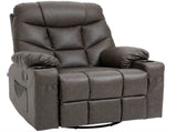 Manual Reclining Chair, Recliner Armchair with Faux Leather, Footrest, Cup Holders, 86x93x102cm, T3398P343138