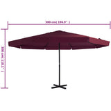 Garden Parasol with Aluminium Pole 500 cm Bordeaux Red 44476