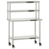 Kitchen Work Table with Overshelf 110x55x150 cm Stainless Steel 3208909