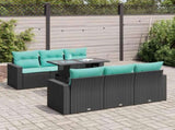 7 Piece Garden Sofa Set with Cushions Black Poly Rattan Acacia 3326258