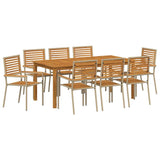 Garden Dining Set 9 pcs Beige Solid Acacia Wood 3365546