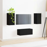 TV Cabinet Set Wall-mounted 2 pcs Black Engineered Wood 3408962