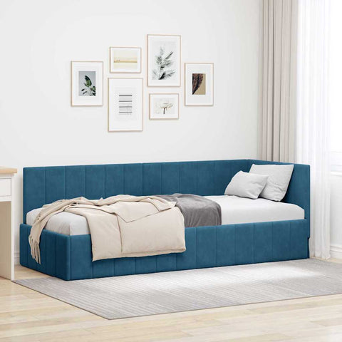 Corner Bed Frame with Headboard Blue 80 x 200 cm Velvet 42016286