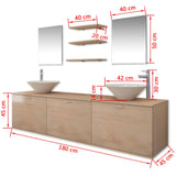 Ten Piece Bathroom Furniture Set with Basin with Tap Beige 273692