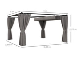 3 x 3m Moving Canopy Metal Pergola, with Curtains - Grey T3398P317588
