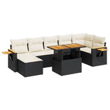 ZNTS 8 Piece Garden Sofa Set with Cushions Black Poly Rattan Acacia 3327626