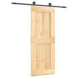 Sliding Door Natural and Black 80 x 210 cm Solid Pine Wood 3444976