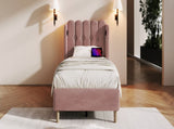 Upholstered Single with USB and Type-C Charging, Frame with Wooden Slatted Frame, Teenager N601P288477R