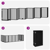 Dog Gate with Door Foldable 12 Panels Black 600 cm Poplar Wood 3155545