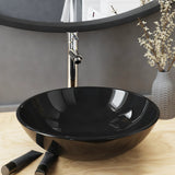 Bathroom Sink with Tap and Push Drain Black Tempered Glass 3098449