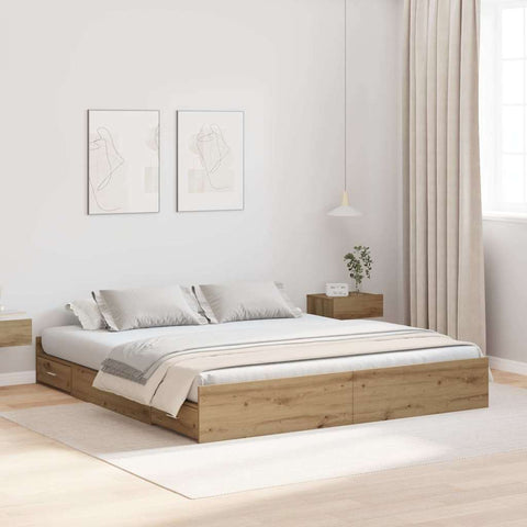 Storage Bed Frame Artisan oak 200 x 200 cm Engineered wood 3335268