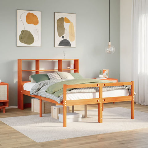 ZNTS Bookcase Bed without Mattress Wax Brown 150x200 cm King Size Solid Wood 3322035