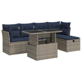 6 Piece Garden Sofa Set with Cushions Grey Poly Rattan Acacia 3327771