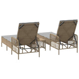 Sun Lounger Reclining 3 pcs Beige and Light Grey Poly Rattan 365435